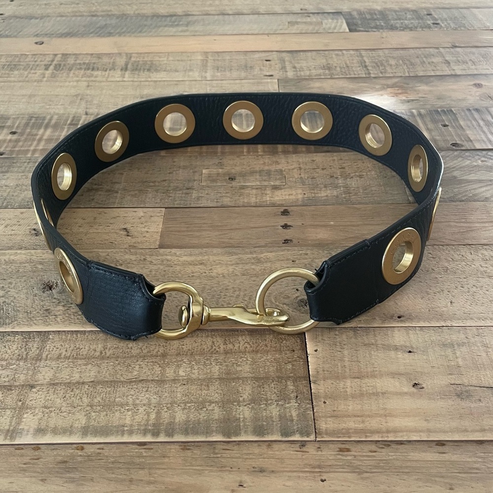 Coach Pebbled Leather Gold Grommets Wide Belt